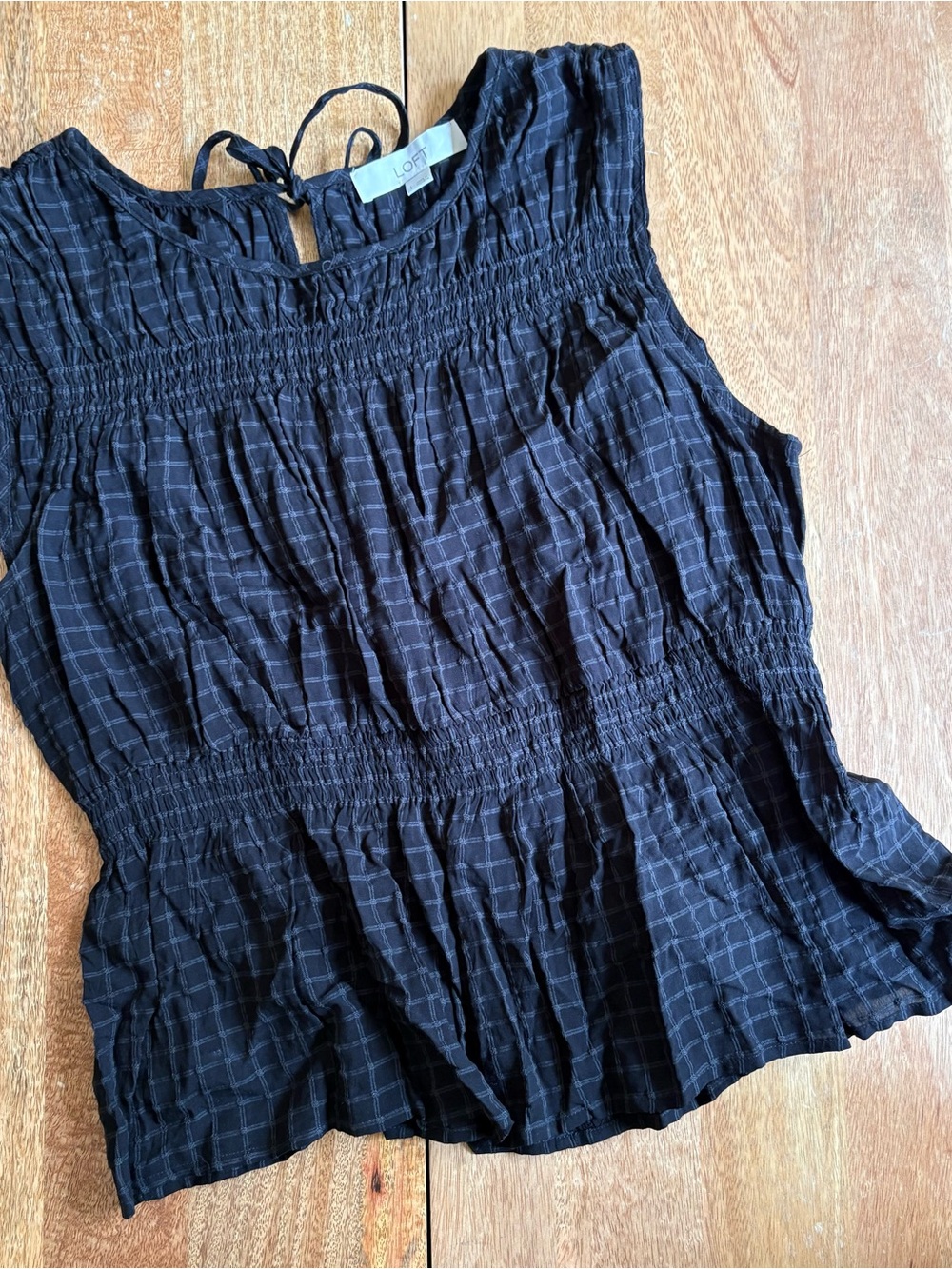 LOFT Black Checked Smocked Tank